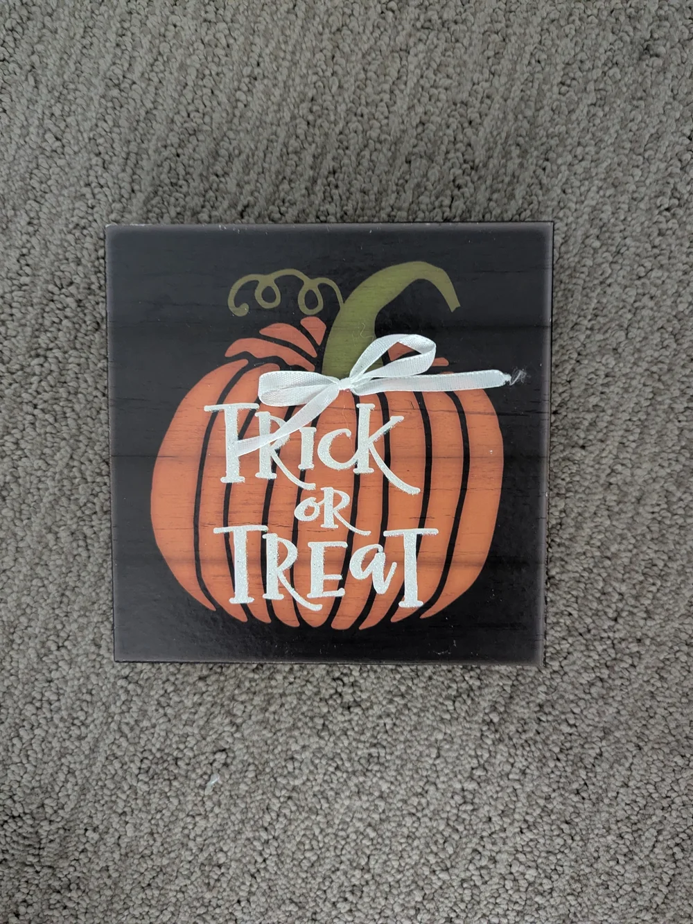 Target Orange Pumpkin 'Trick or Treat' Wall Plaque with White Bow